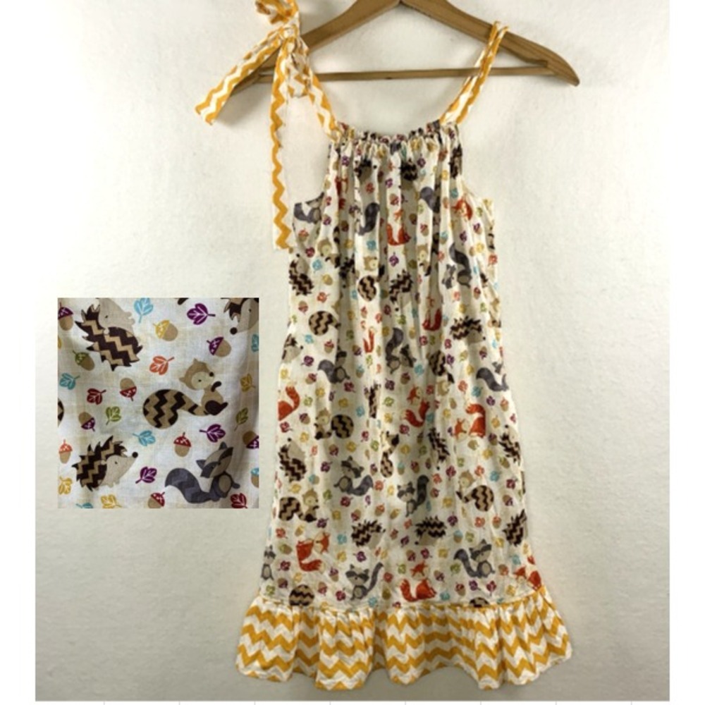 Handmade Little Girls Novelty Print Dress Size 7/8 Fall Holiday Thanksgiving